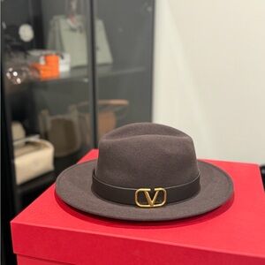 Valentino Dark Brown Fedora with Logo Accent